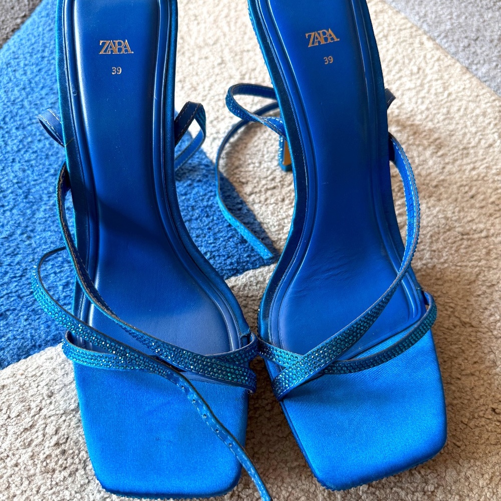 Zara Glam Rhinestone High Heel Sandals – Size 39 LIKE NEW-